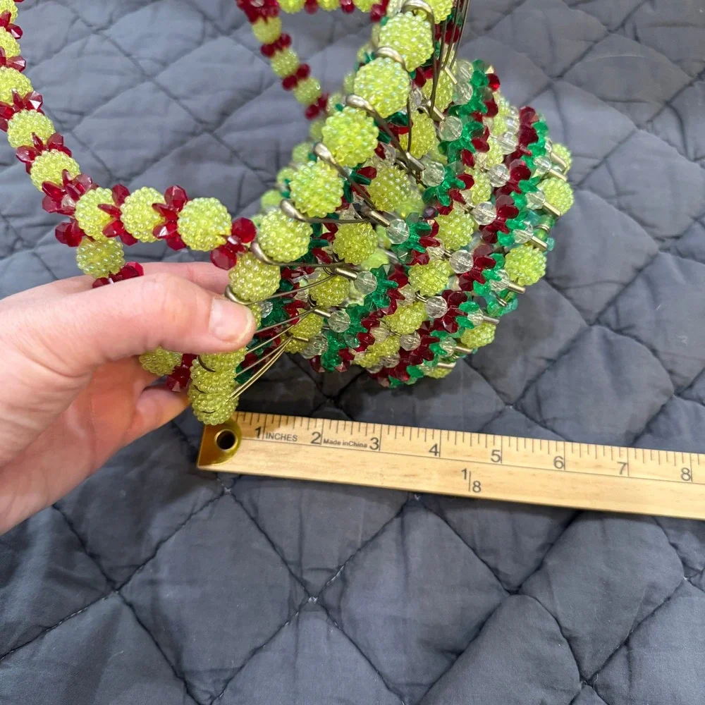 Vintage Beaded‎ Basket Decor Fruit Color Plastic Bead Bowl Display